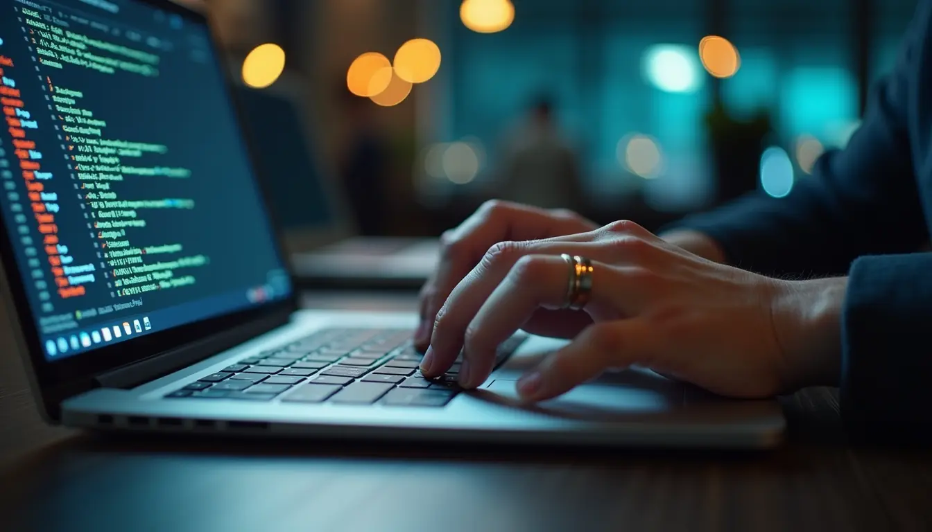 Close-up of a developer’s hand configuring a proxy server on a laptop